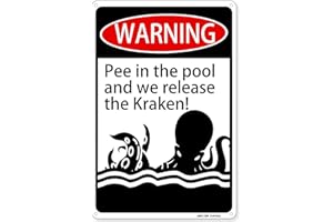 AOOCY Pee in the Pool And We Release the Kraken Sign - 10" x 13" Weather-Resistant Metal Pool Sign with Pre-Drilled Holes, Suitable for Pools & Water Parks (NO PEE- KRAKEN)