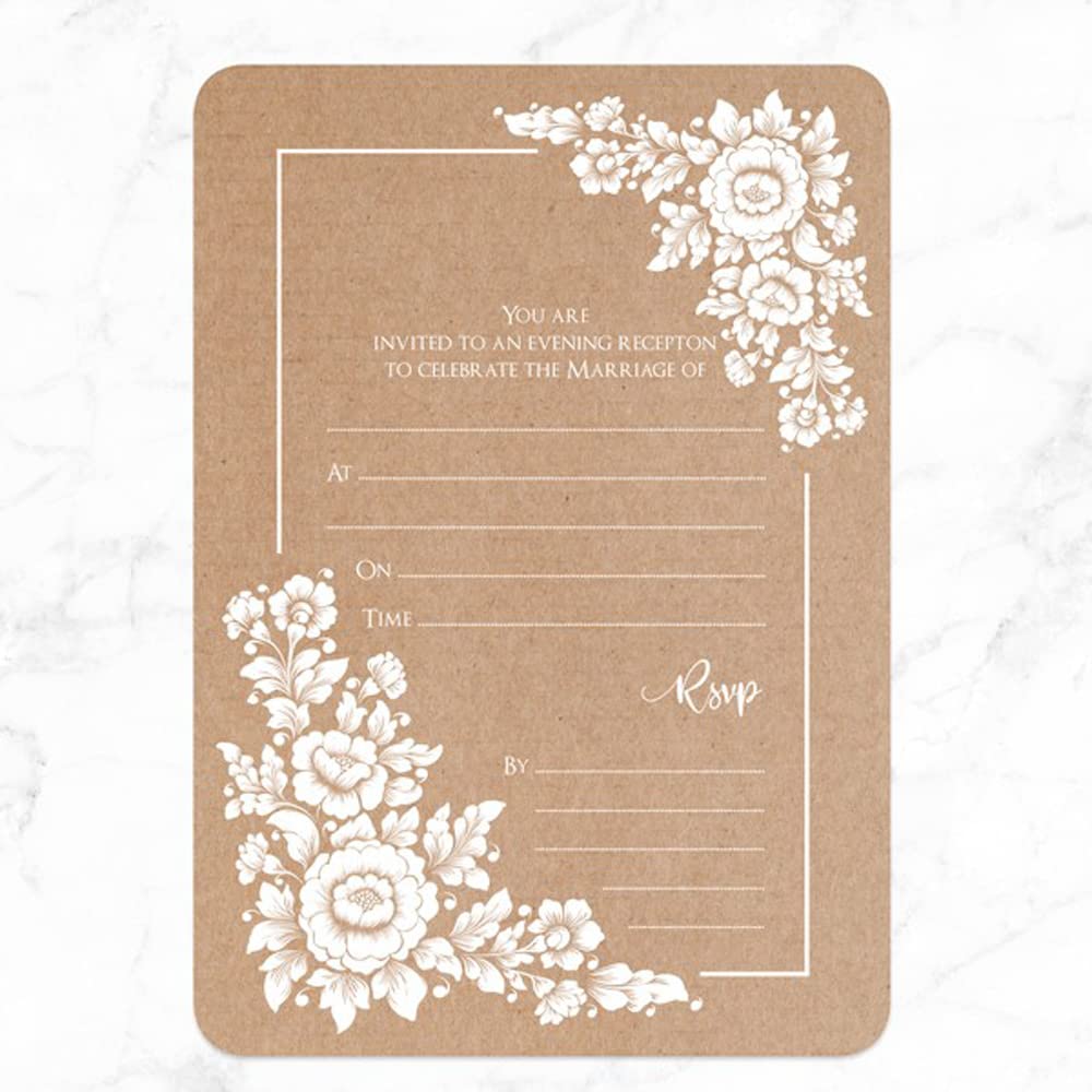 Dotty about Paper Romantic Flowers Evening Invitation - Pack of 10 - Invite Envelopes Included. Perfect for A Rustic Or Floral Themed Wedding Delicate Bohemian Beauty, Flower Motif (16 0009)