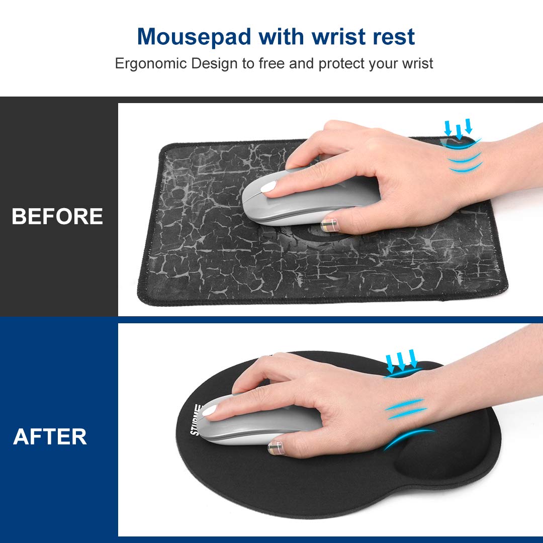 STURME Mouse Pad with Wrist Support Non-Slip Base Ergonomic Silicone Wrist Rest Use for Laptop, Home, Office