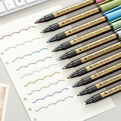 Metallic Markers Paints Pens - Medium Fine Point Metal Art Painting Markers For Gift Card Making, DIY Photo Album, Scrapbooking, Christmas Craft Kids - Works on Most Surfaces - Pack of 10 - Thumbnail 3