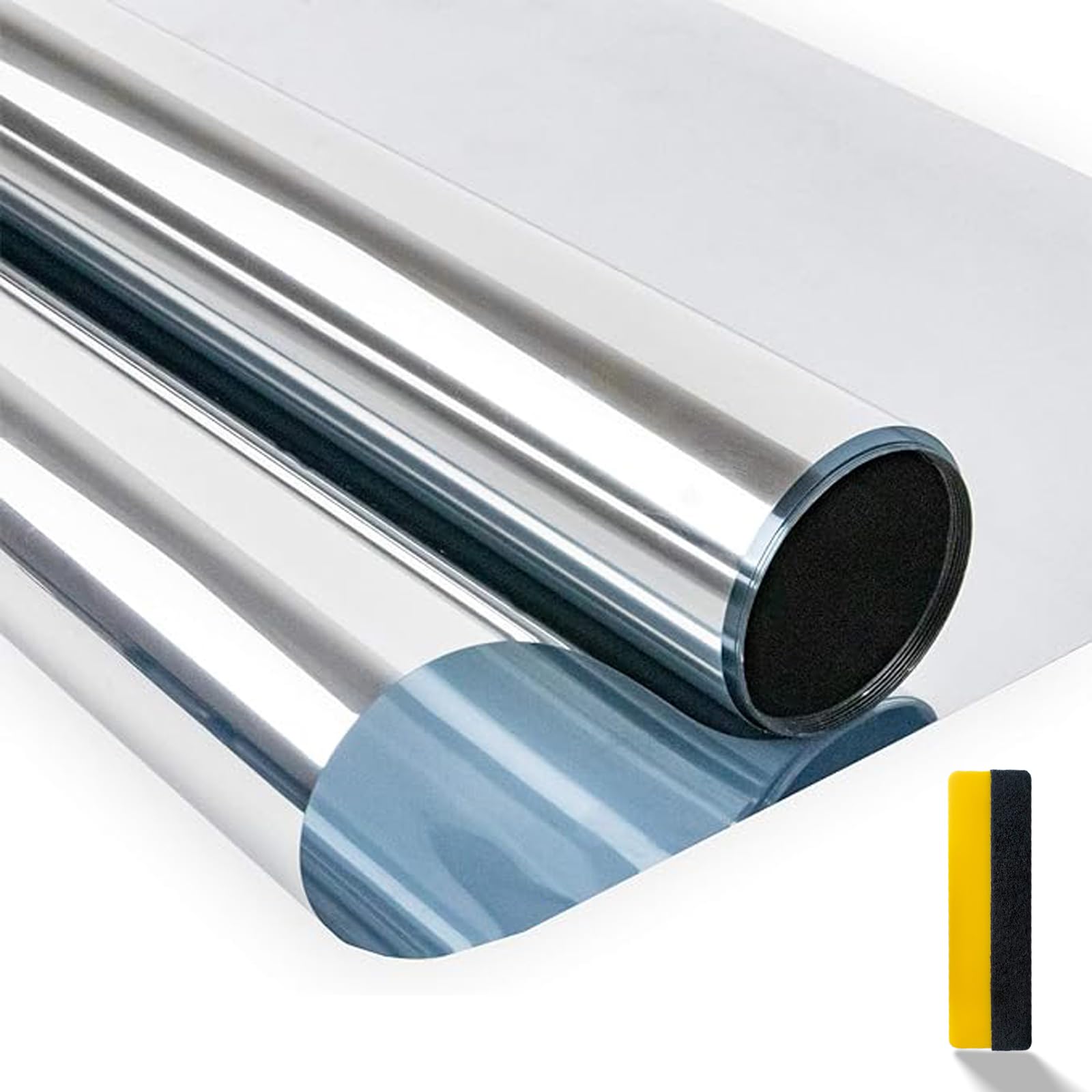 Zindoo One Way Mirror Window Film Silver Reflective Window Film Self Adhesive Sun Block Window Sticker Anti UV Heat Control Privacy Protection Glass Tint Sticker 44.5 x 400cm