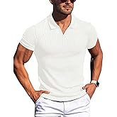 Gnvviwl Men's Muscle V Neck Polo Shirts Slim Fit Short Long Sleeve Cotton Golf T-Shirts Ribbed Knit Soft Tees