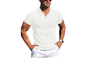 Gnvviwl Men's Muscle V Neck Polo Shirts Slim Fit Short Long Sleeve Cotton Golf T-Shirts Ribbed Knit Soft Tees