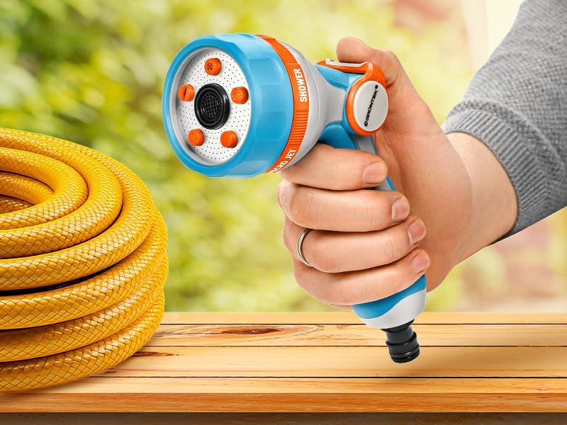 Ultraleichte Handbrause Garten Multibrause mit 5 Strahlarten, Gartenbrause mit ergonomischem Griff und komfortabler Daumensteuerung, universeller Schnellanschluss