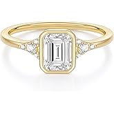 EAMTI 2CT Engagement Rings for Women Emerald Cut Cubic Zirconia Wedding Bands Travel Bezel Ring 14K Gold Plated Size 4-10