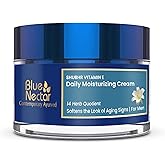 Blue Nectar Mens Face Moisturizer Cream with Plant Based Vitamin E & Vitamin C for Collagen | Daily Moisturizing, Day & Night Anti Aging & Wrinkle Cream for Men (14 Herbs, 1.7 Oz)