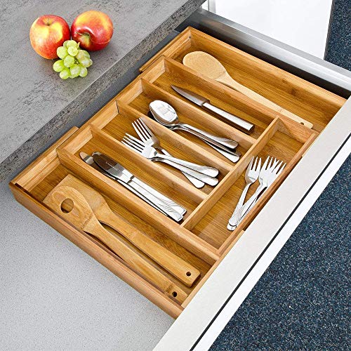Growsun Bamboo Drawer Utensil Organizer Expandable Kitchen Cutlery Utility Tray,100% Pure Nature Bamboo - Thumbnail 5