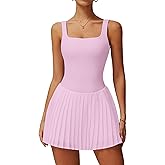 QBGJTD Womens Tennis Golf Dress with Built-in Bra Shorts Backless Square Neck Pleated Hem Athletic Dresses with Pockets