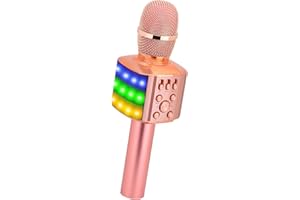 BONAOK Wireless Bluetooth Karaoke Microphone with controllable LED Lights,4 in 1 Portable Karaoke Machine Mic Speaker for All Smartphones, Birthday Party Gifts for Kids & Adults Q36 Champagne