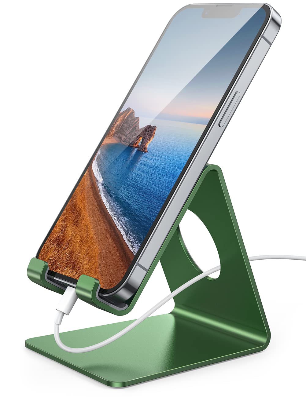 Lamicall Cell Phone Stand, Desk Phone Holder Cradle, Compatible with Phone 13 12 Mini 11 Pro Xs Max XR X 8 7 6 Plus SE, Smartphones Dock, Office Desktop Accessories - Green