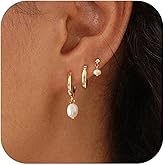 Fwlisesa Gold Earrings for Women, 14k Gold Plated CZ Chain Earring Stacks Dainty Gold Hoop Earrings Set Hypoallergenic Huggie Earrings for Women Trendy Fashion Non Tarnish Jewelry Set for Womens
