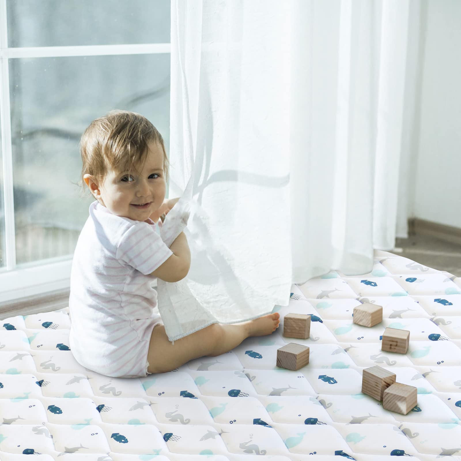 Photo 1 of Premium Foam Baby Play Mat 50" X 50", Play Mat for Babies and Toddlers, Baby Floor Play Mat Non Slip Cushioned, Kids Play Mat for Playpen, Thick One-Piece Crawling Mat, Easy Clean, Whale