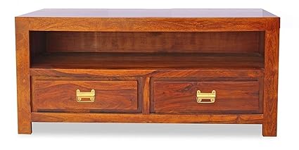 Shilpi Handmade Modern Look TV & Entertainment Units Shelf + 2 Drawers in Sheesham Wood Or Brown Finishing