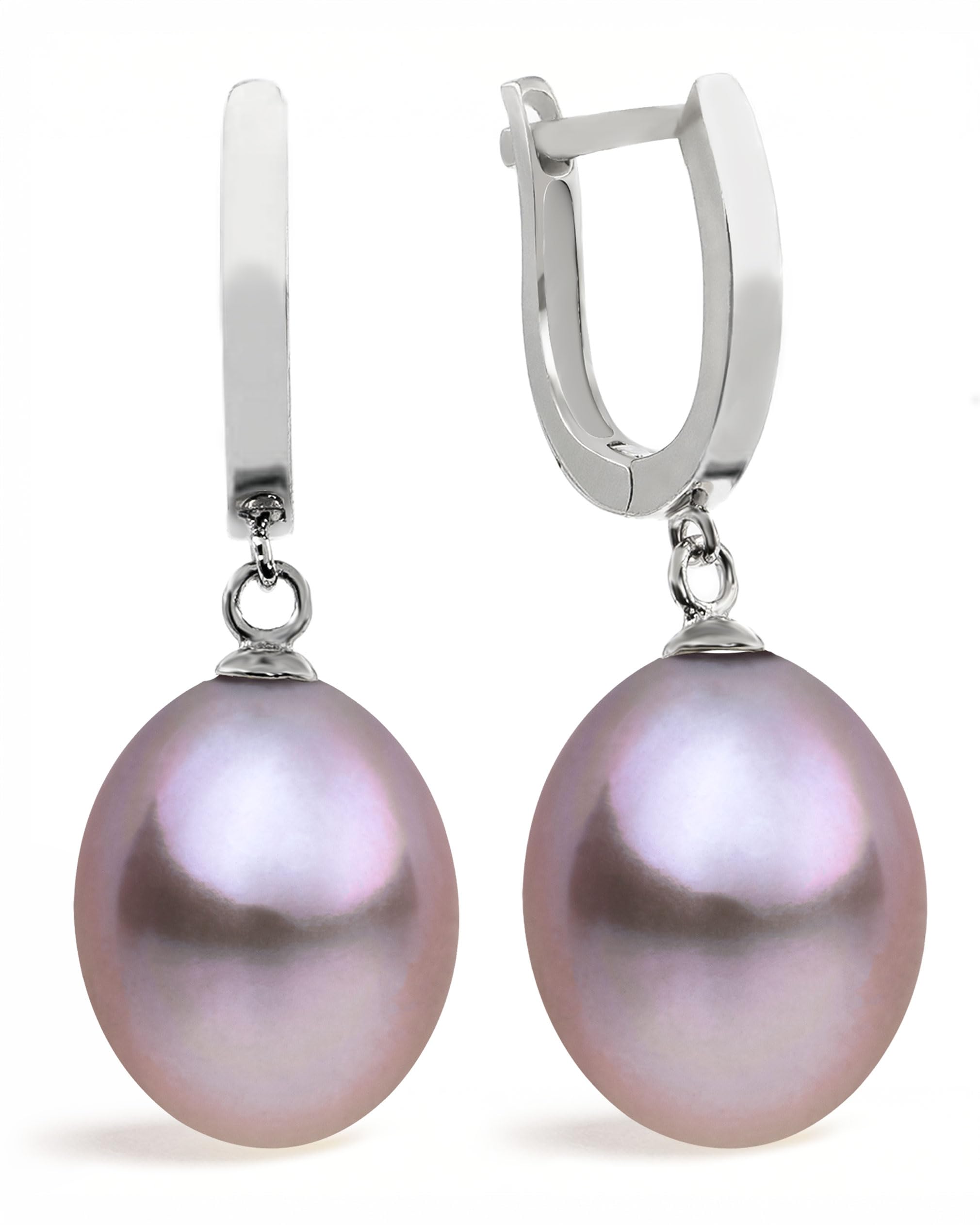Women Pearl Earrings, Fresh Water Cultured Pearls Drop Shape 10,5-11 mm White, Lavender, Peach and treated Grey and Black colours by Secret & You | Sterling Silver 925
