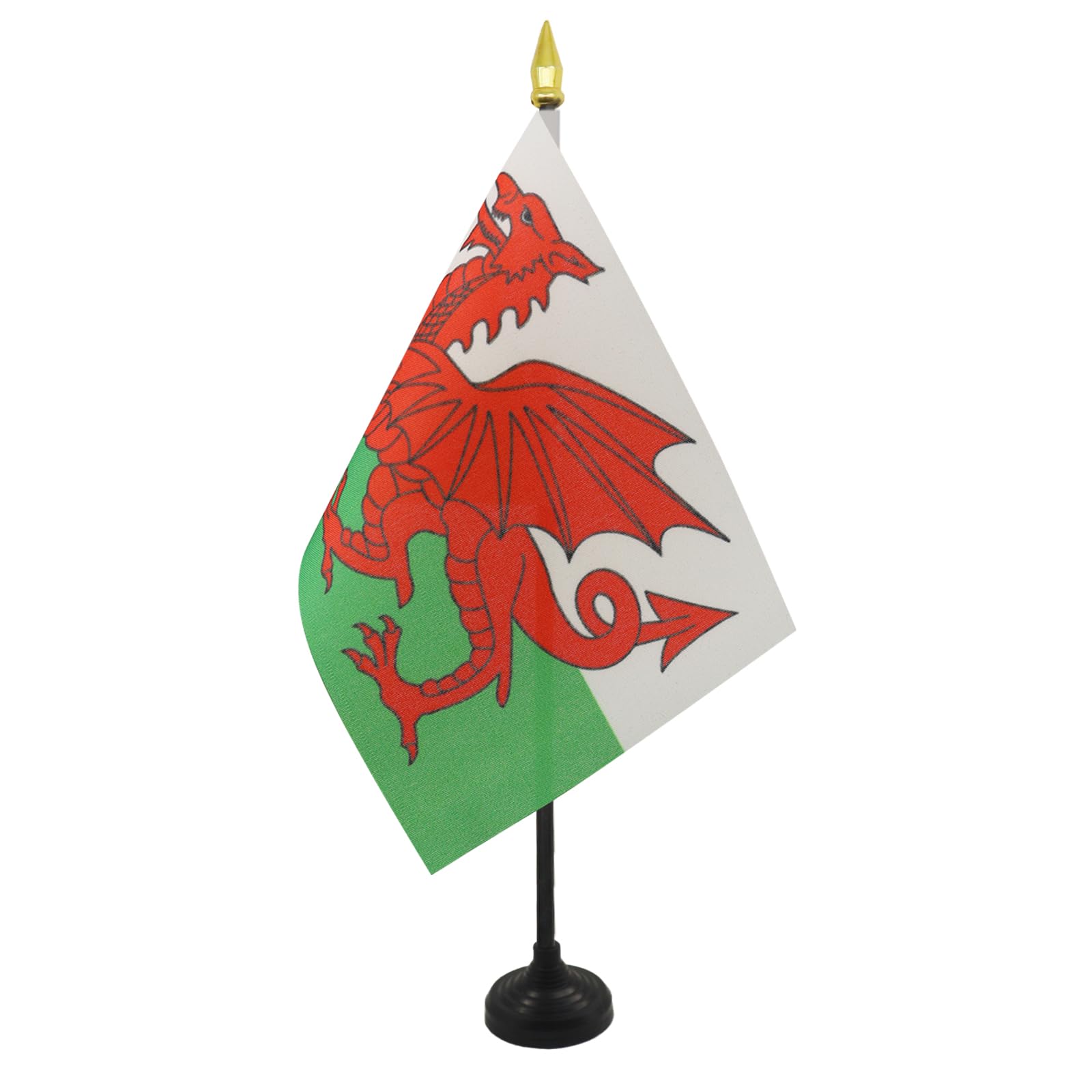 AZ FLAG - Wales Table Flag 4'' x 6'' - Welsh Mini Desk Flag 100% Polyester 15 x 10 cm - Office Mini Banner with 10'' Pole - Golden Spear
