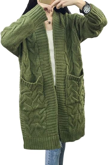 Amazon Minesam ニットカーディガン レディース セーター アウター ケーブル編み ざっくり 前開き ロングカーディガン ゆったり 秋冬 羽織り グリーン カーディガン ボレロ 通販