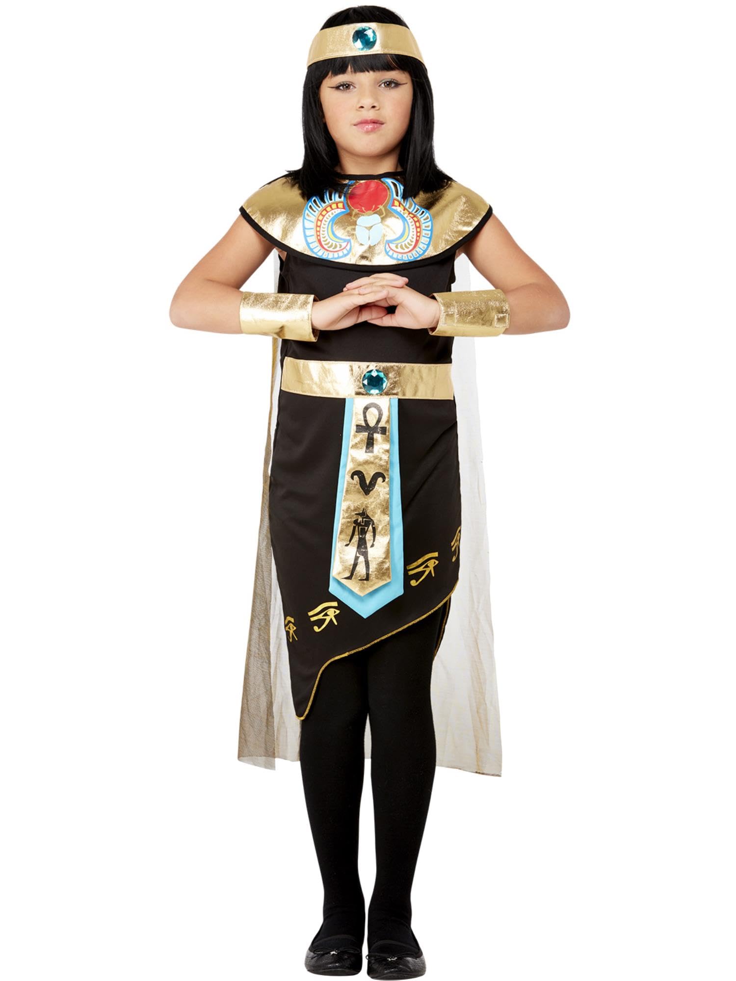 Smiffys Deluxe Egyptian Princess Costume, Black Dress, Wrist Cuffs & Headband, Girls Fancy Dress, Ancient Egypt Dress Up Costumes