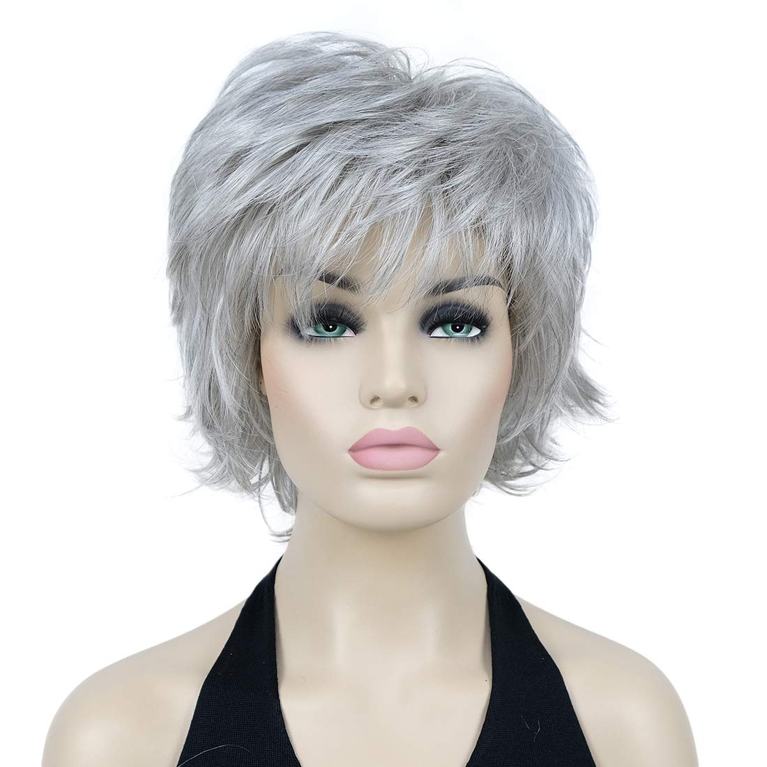 Photo 1 of Lydell Short Layered Shaggy Wavy Full Synthetic Wigs (51 Silver Gray)