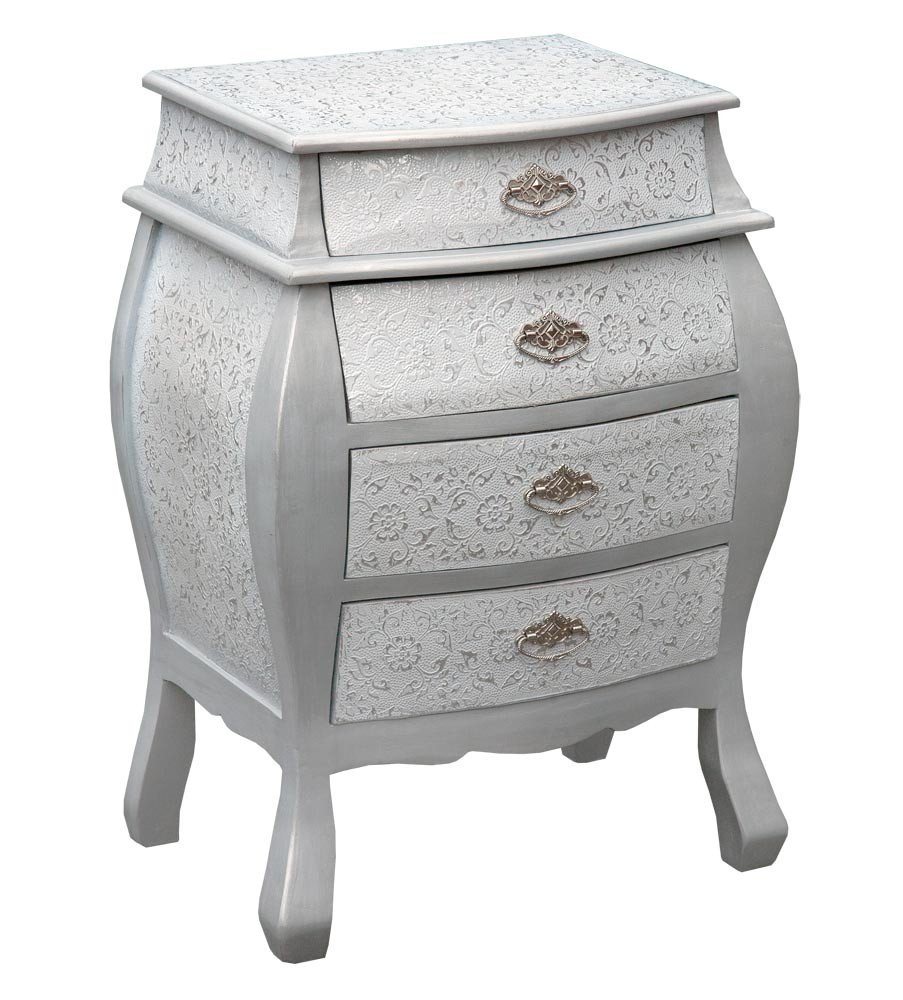 Frosted White Silver Floral Print Embossed Pressed Metal Four