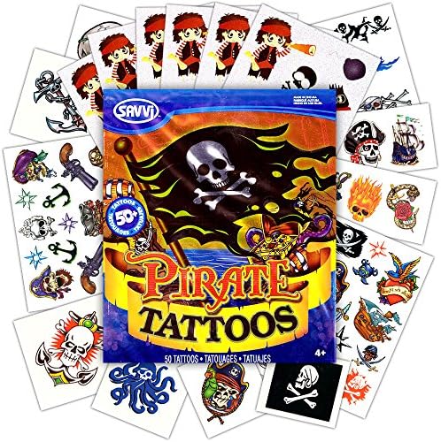 Pirate Stickers and Tattoos Party Favor Pack -- Over 120 Stickers and 50 Temporary Tattoos