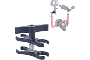 MECHRIG Butterfly Clip Mount with Dual Ball Heads - CNC Aluminum Alloy Spring-Loaded Open Clamp for Insta360/Gopr0 Cameras, LED Lights, Microphones (Ball Joint Compatibility, Underwater Photography) 63151A