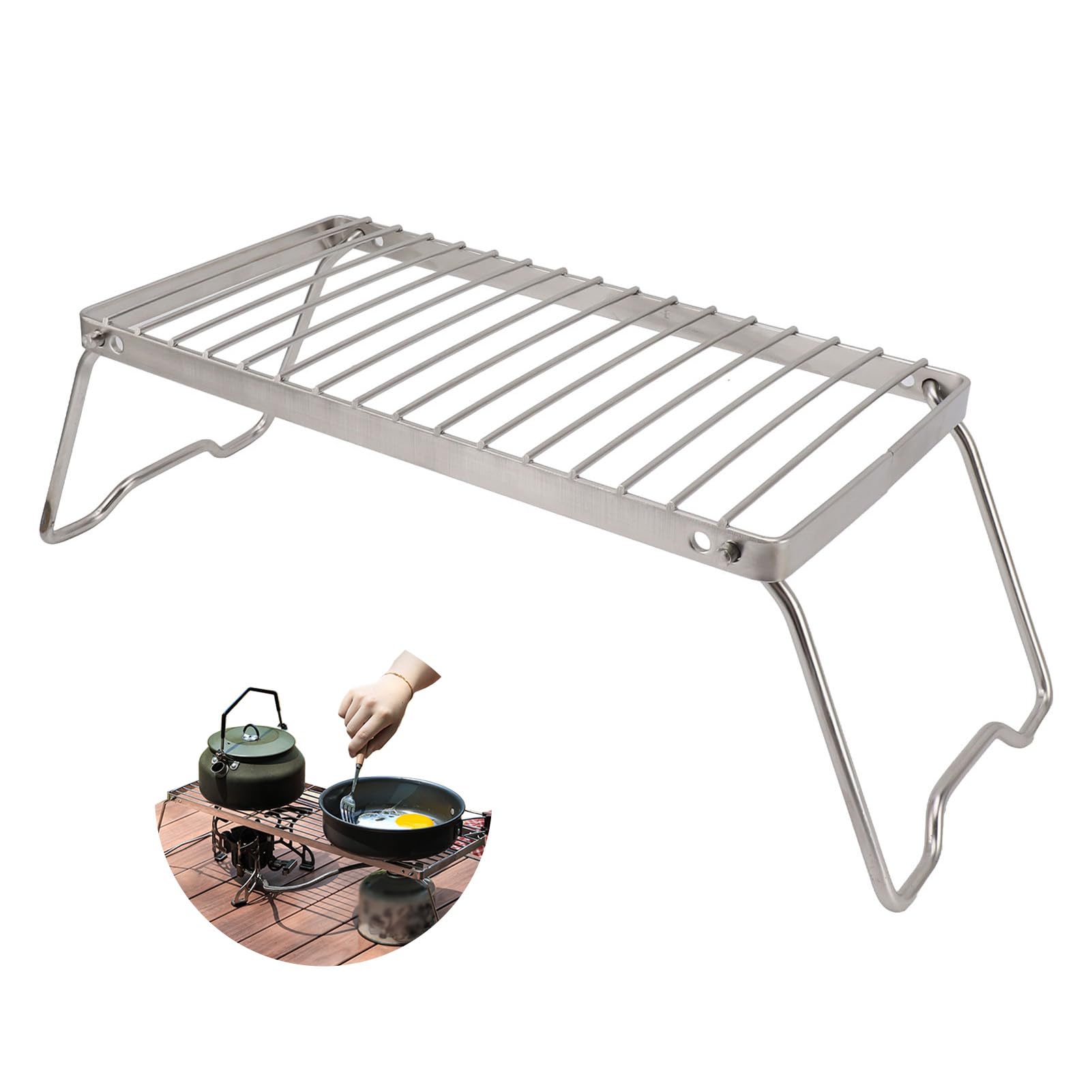 HERCHR Folding Campfire Grill Stainless Steel Grate Camping Grill Grid Rack 4.7x5.9x15.0in Foldable Stove Stand Ultralight Campfire Stand for Outdoor Camping Cooking Hiking BBQ Fishing
