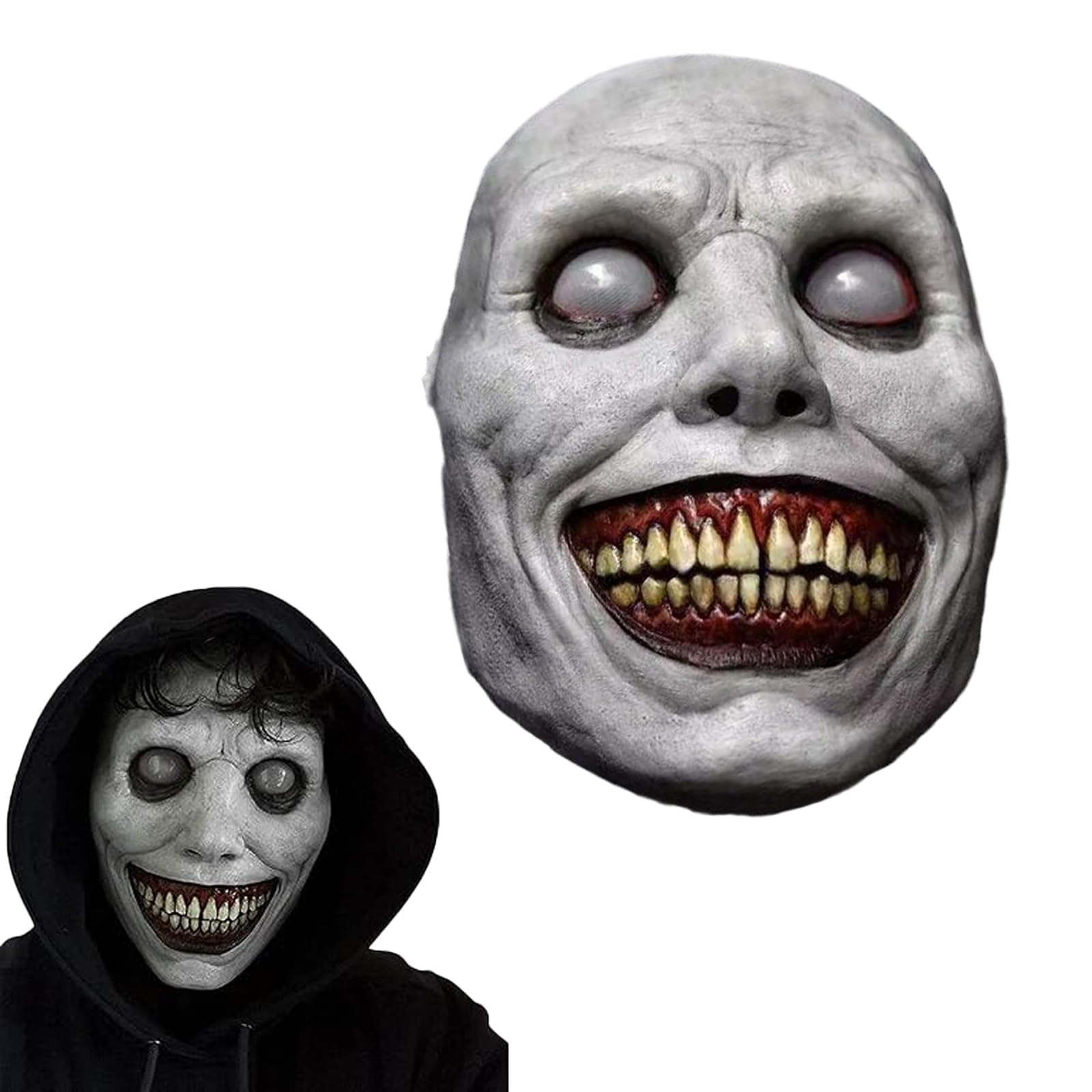 Halloween Exorcist Smile Mask - Creepy Horror Evil Face Latex Full Head Skull Helmet for Cosplay Props and Party Costume Accessories