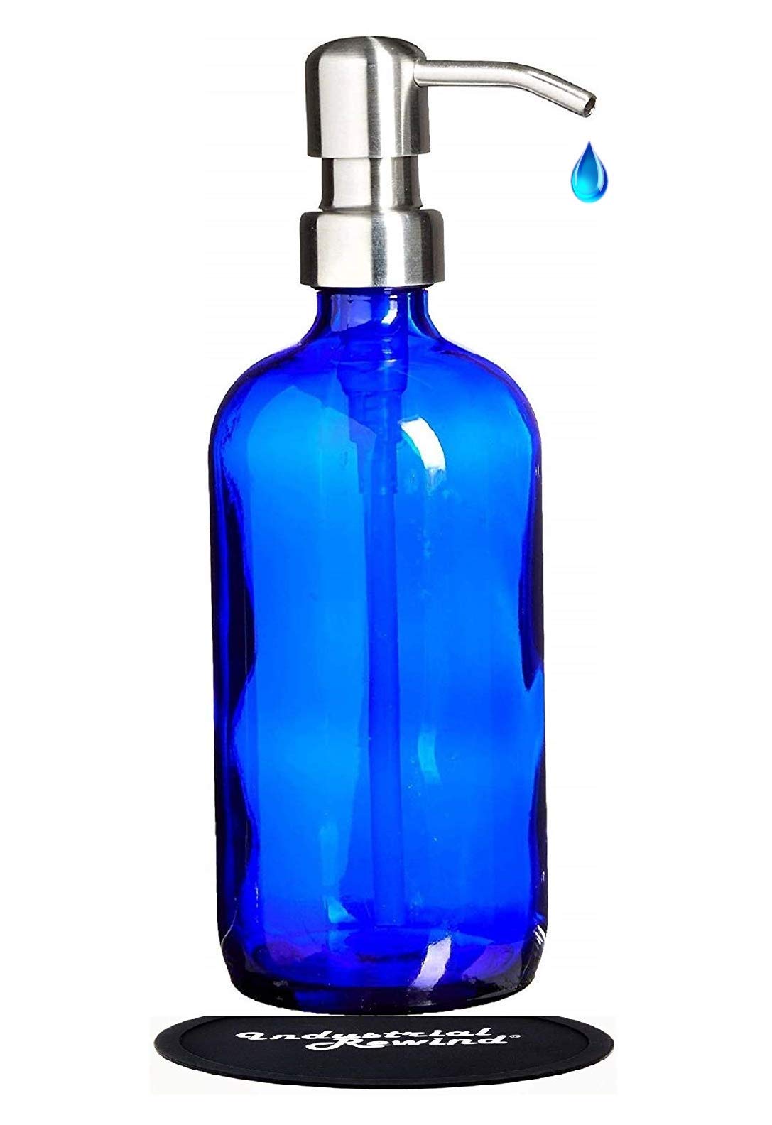 Industrial Rewind Cobalt Blue Soap Dispenser with Stainless Metal Pump