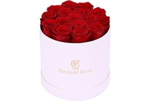 Eterfield 16-Piece Forever Flowers Preserved Rose in a Box Real Roses That Last a Year Preserved Flowers for Delivery Prime Mothers Day Valentines Day Christmas Day (Red Roses, Round White Box)