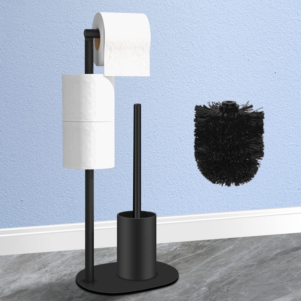 Stainless Steel Toilet Paper Holder Standing with Toilet Brush AIQII Stand Toilet Set with Toilet Paper Holder and Toilet Brush, Stand for Toilet Paper and Toilet Brush