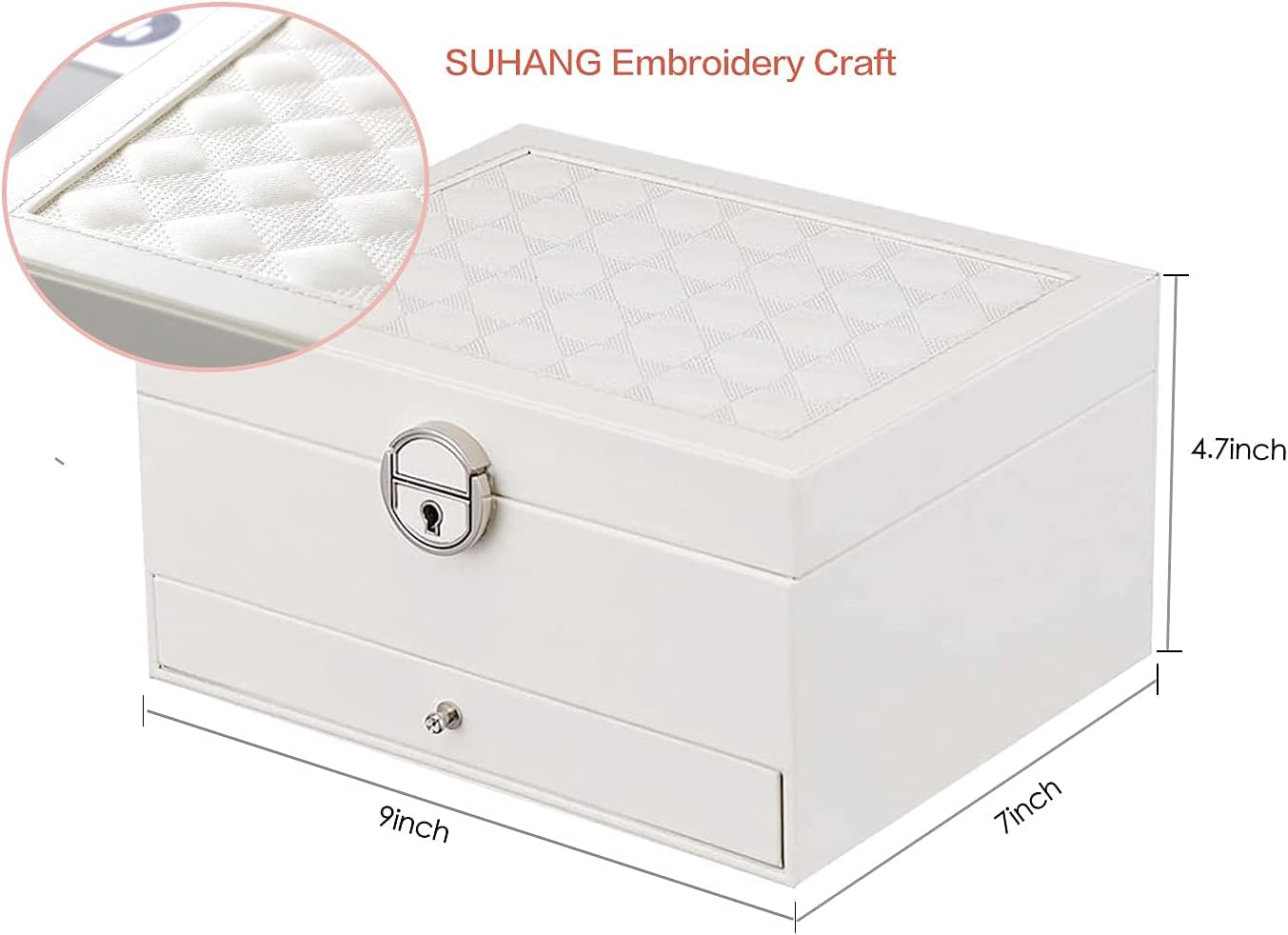 Lockable Jewelry Box,3-layers PU Leather Jewelry Organizers for Women ,Jewelry Display for Rings Earrings Necklaces Watches, White: Home Improvement