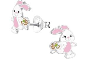 ICYROSE 925 Sterling Silver Easter pink white Bunny Rabbit Small Stud Earrings 28242