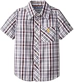 U.S. Polo Assn. Little Boys' Single Pocket Short Sleeve Plaid Sport Shirt, White, 5/6