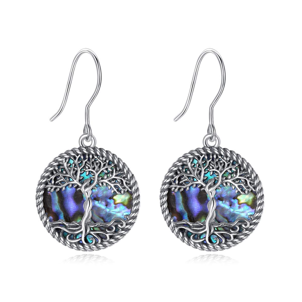Tree Of Life Earrings for Women Aeonslove Sterling Silver Drop Dangle Earrings Abalone Shell Jewellery Gifts for Mum Ladies Girls Christmas Birthday