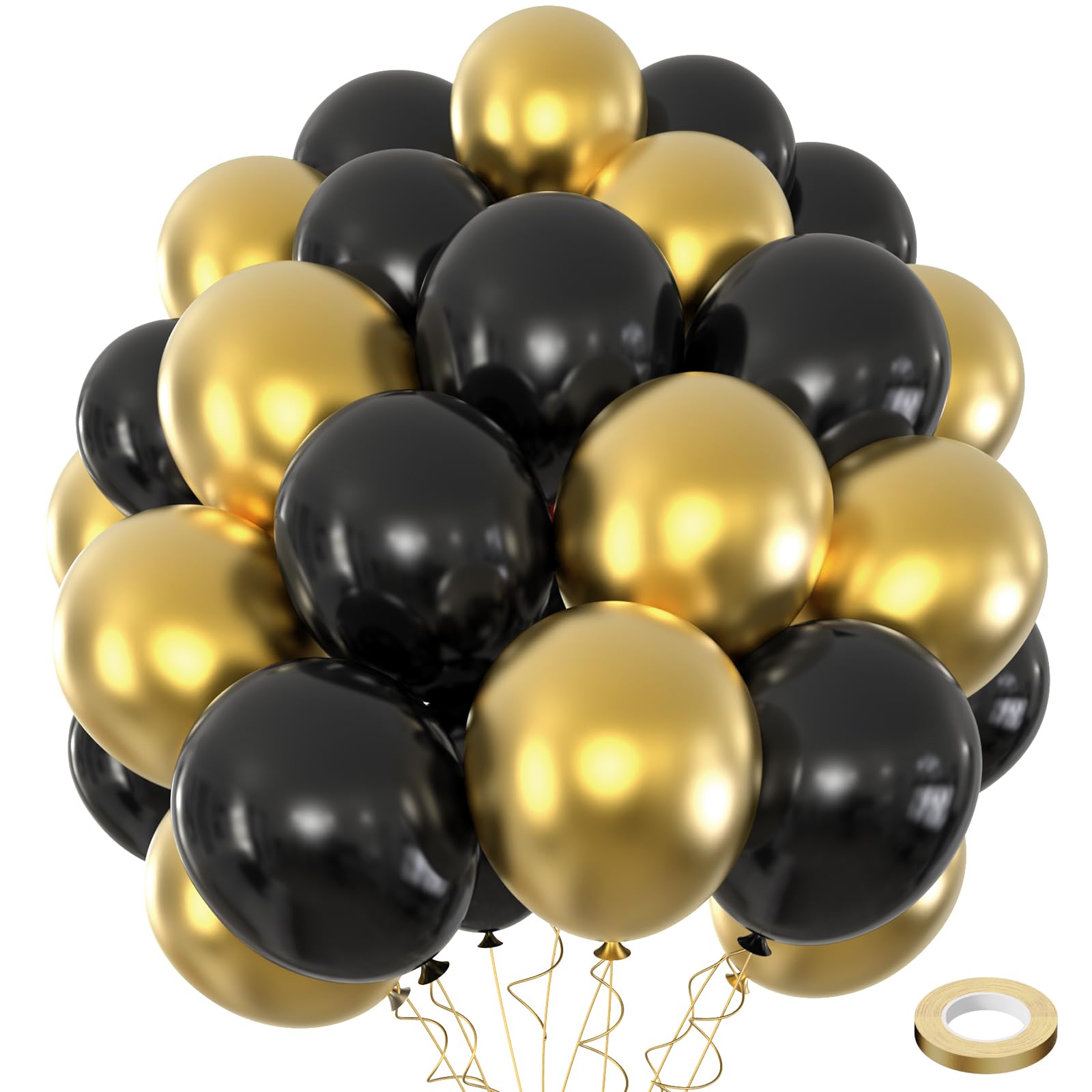 Black and gold Balloons, 60pcs 12 Inches Gold and Black Balloons with 1 Ribbon for Graduation Birthday Baby Shower Wedding Party Decorations