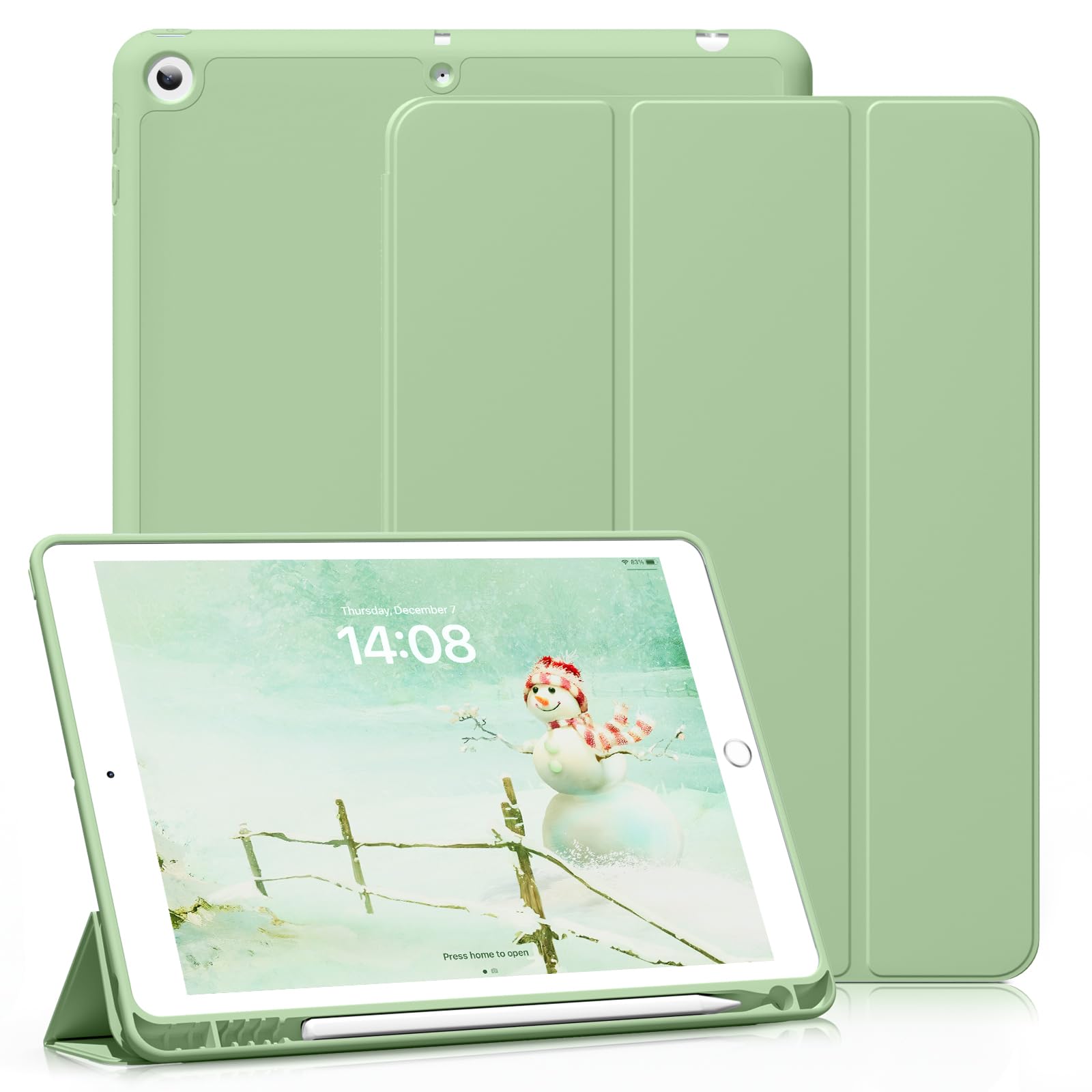 ZOYU Case for iPad 6th Generation 2018 / 5th Gen 2017 9.7 Inch with Pencil Holder, Slim Lightweight Smart Trifold Stand Protective Cover, TPU Soft Silicone Magnetic Auto Sleep/Wake, Green