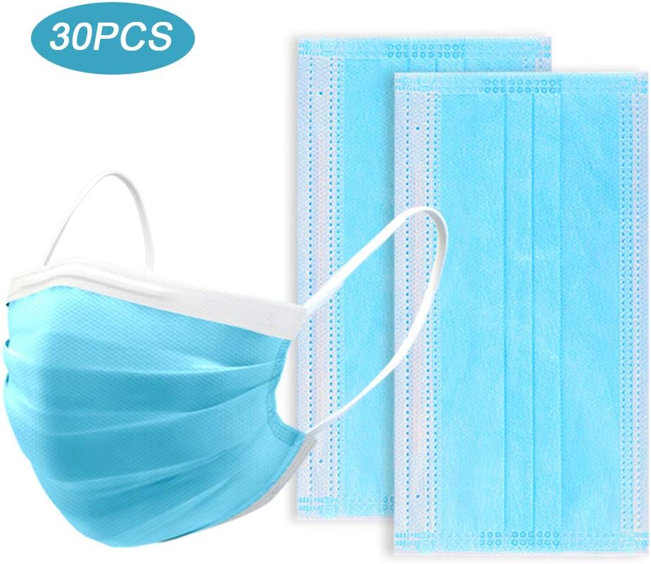 Disposable Face Masks, 3-Ply Medical Face Mask Mouth Cover Flu Masks Disposable Surgical face Masks with Ear Loop, 30 Pack Breathable Dust Filter Masks (Blue)