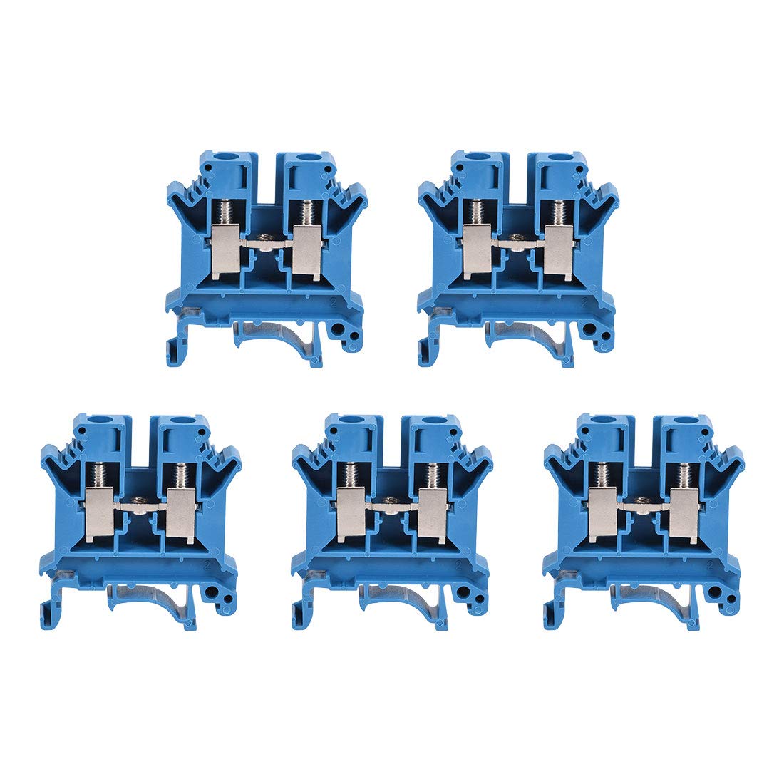 sourcing map DIN Rail Terminal Block UK6N 800V 57A Screw Type Connector 6mm2 Blue 5 Pcs