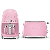 Smeg Retro Drip Coffee Machine and 2-Slice Toaster Bundle… (Pink)