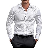 WDIRARA Men's Patterned Printed Long Sleeve Dress Shirts Button Down Business Shirts