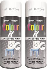 HitlineUK 2x 400ML Matt White Primer Spray Paint Metal Plastic Wood Quick Dry view 1