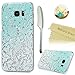 Mavis's Diary S7 Edge Case,Samsung Galaxy S7 Edge Case 3D Handmade Bling Crystal Shiny Rhinestone Diamonds Special Hollow Floral Gradient Pattern Clear Case Hard PC Cover with Dust Plug & Stylus