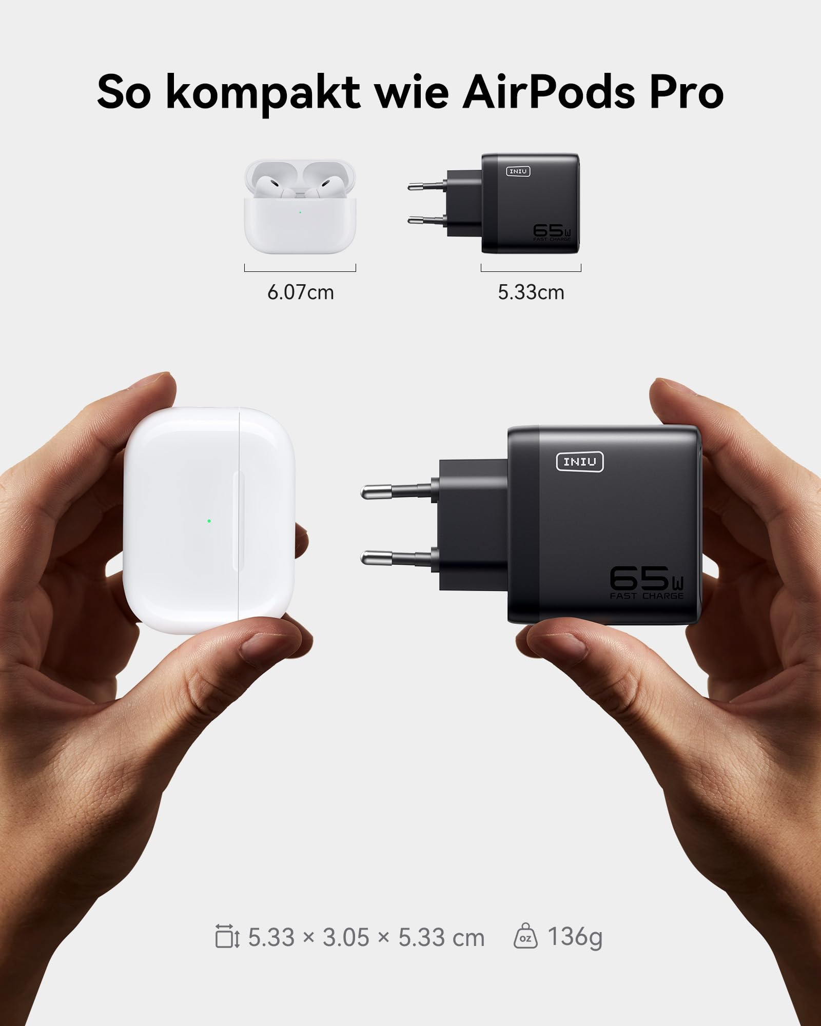 INIU USB C Ladegerät, 65W 3-Port Laptop Schnellladegerät mit 1.5m Kabel 4