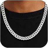 FTPWP S925 Sterling Silver Chain Necklace for Men,10mm Sterling Silver Cuban Link Curb Chain Necklace for Women Men Jewelry, 18 20 22 24 26Inch