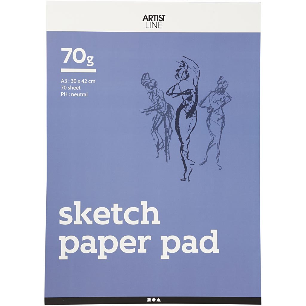 Drawing Paper Pad, A3 30x42 cm, 70 cm, white, 70sheets