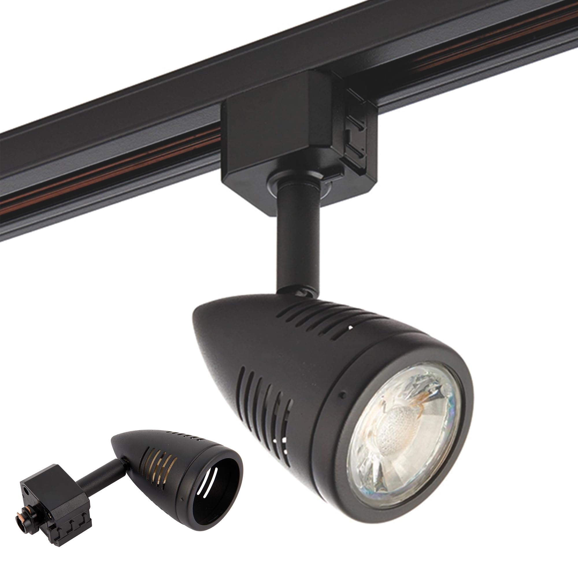 Bullett Multi Directional Bullet Design Matt Black Finish Mains Track GU10 LED Compatible Adjustable Spotlight Track Head Lighting