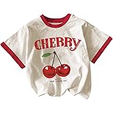 RoseSeek Girls Cherry Shirt Short Sleeve Colorblock Graphic Tees Cute Summer Shirts Y2k Aesthetic Clothes