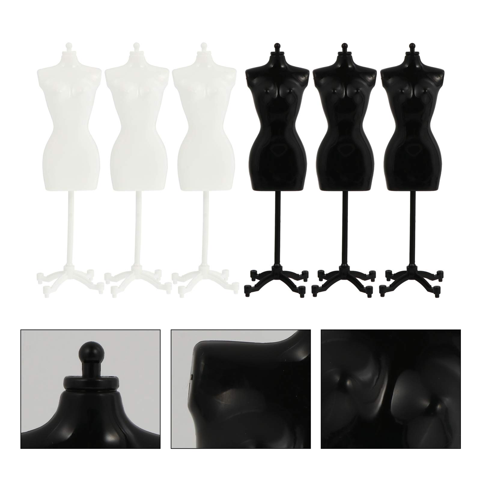 6pcs Doll Dress Form: 8.26×2.16×1.57 inches Mini Mannequin Model Stand for Doll Display Holder Toy Stand Display Support White and Black