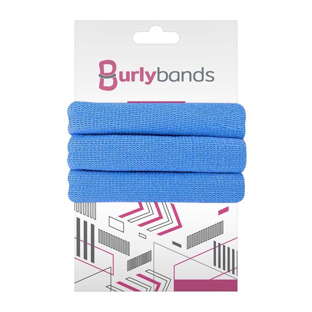 Burlybands Large Hair band, scrunchies for Thick Heavy or Curly Hair. No Slip No Damage Seamless Ponytail Holders Scrunchies Sports Thick Hair Ties. Women's Hair Elastics-Bands (Light Blue 3 Piece)