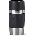 Emsa N21601 Travel Mug Compact Thermo/Insulated Stainless Steel Mug 0.3 Litres Hot 4 Hours Cold 8 Hours BPA Free 100% Leak Proof Dishwasher Safe 360° Drinking Opening Black